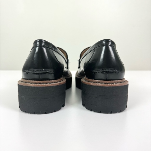 Sam Edelman Laurs Black Leather Chunky Lug Sole Loafers Gold Hardware Size 8.5 M - Picture 6 of 10